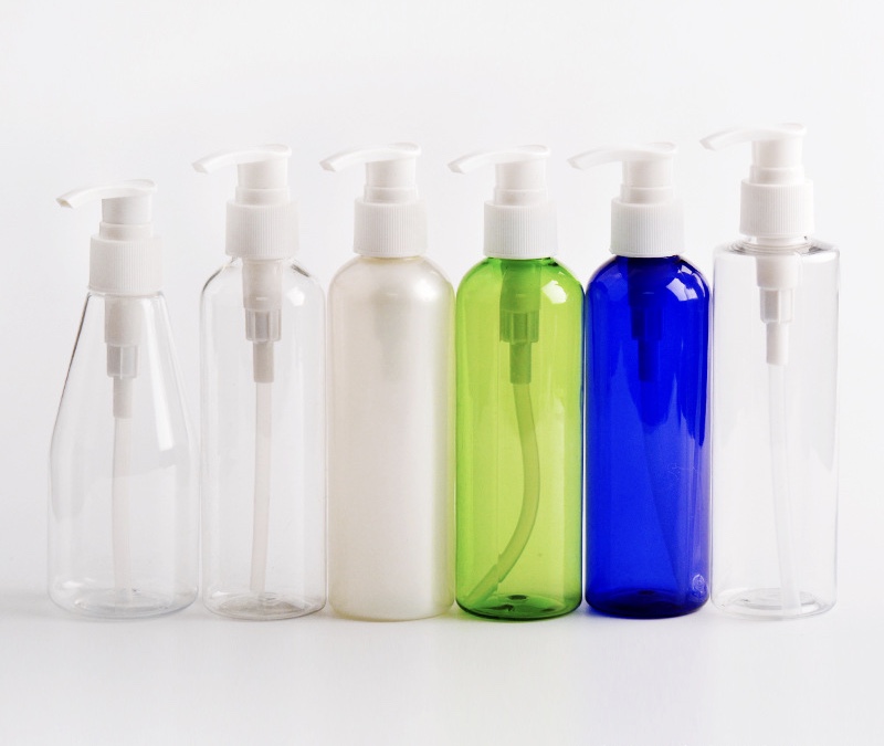 200ml 250ml 500ml Pet empty plastic amber blue shampoo bottle with black pump tops / round shape liquid lotion bottle dispenser