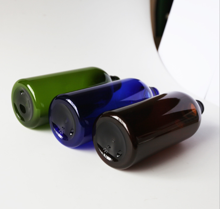 200ml 250ml 500ml Pet empty plastic amber blue shampoo bottle with black pump tops / round shape liquid lotion bottle dispenser