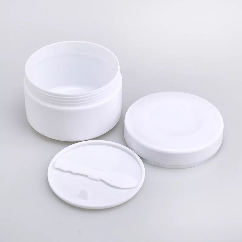 200ml 250ml 500ml Plastic PP white cosmetic cream jar with spoon and sealing ring / facial cream jars container