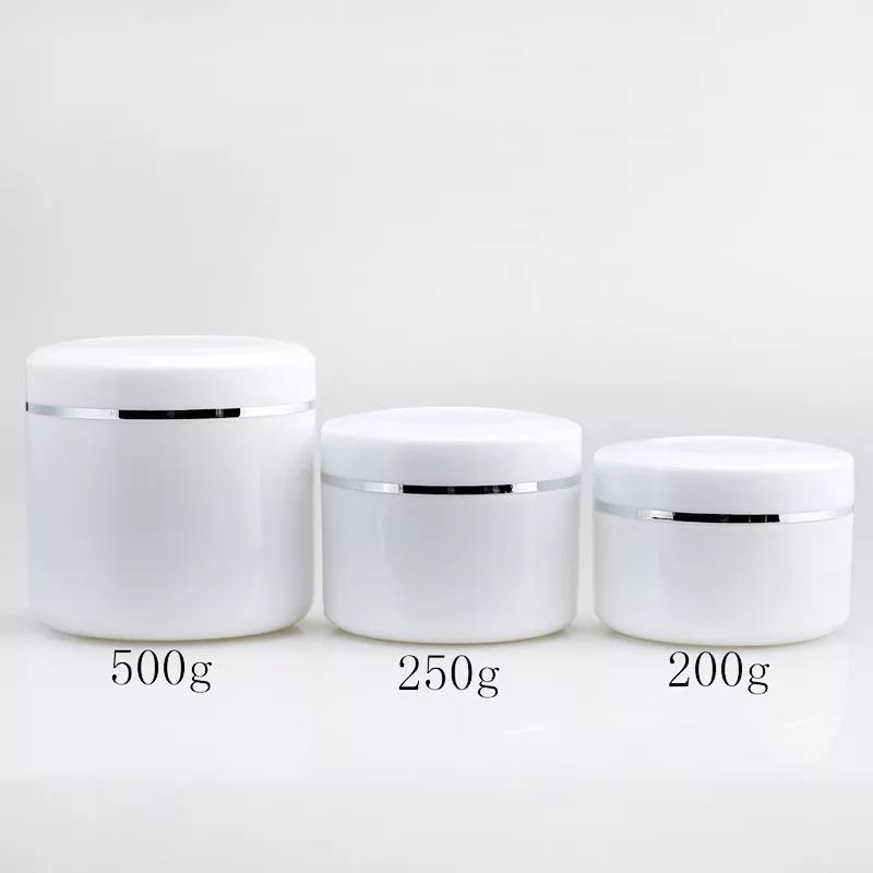 200ml 250ml 500ml Plastic PP white cosmetic cream jar with spoon and sealing ring / facial cream jars container