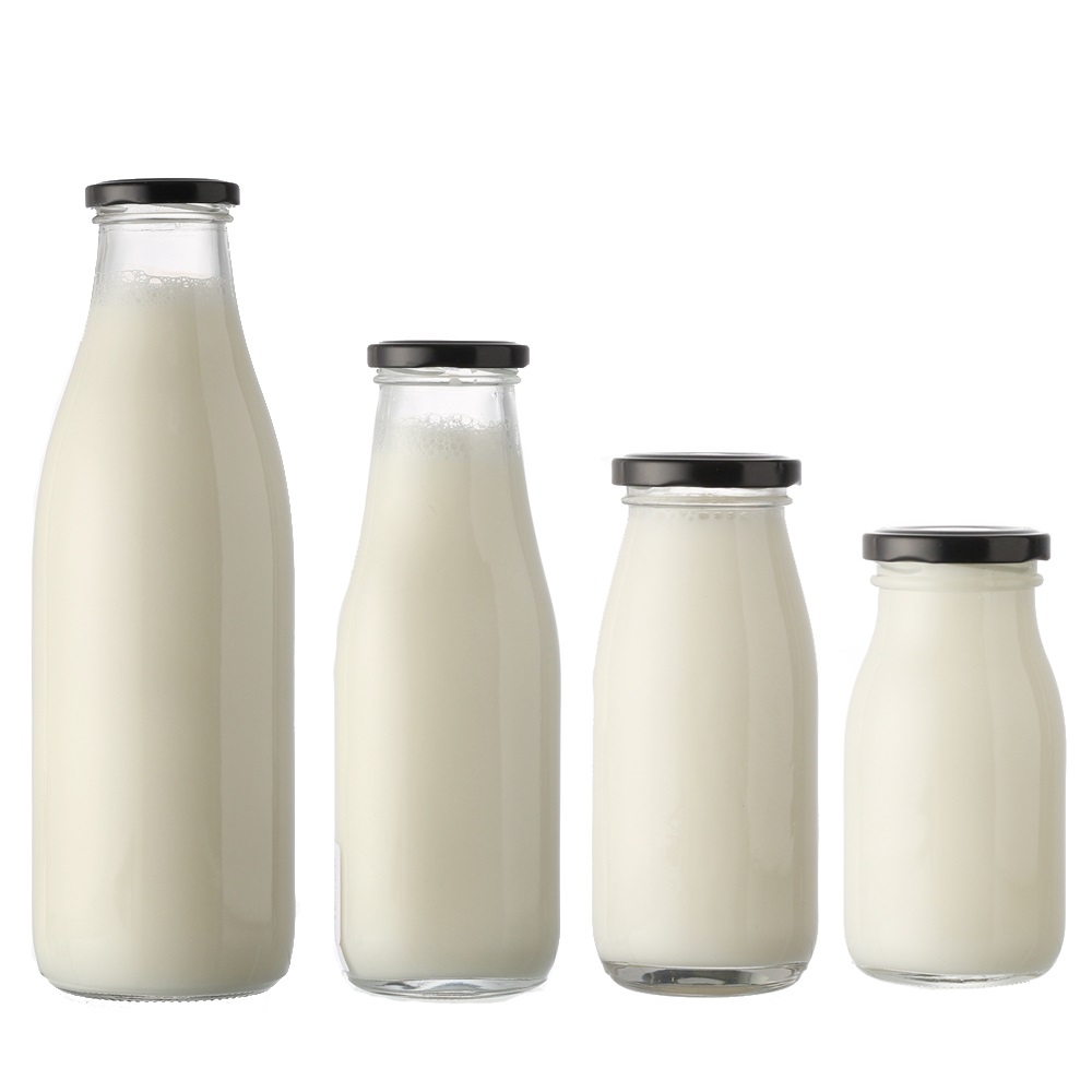 200ml 250ml 500ml empty glass milk juice beverage bottle with plastic lid