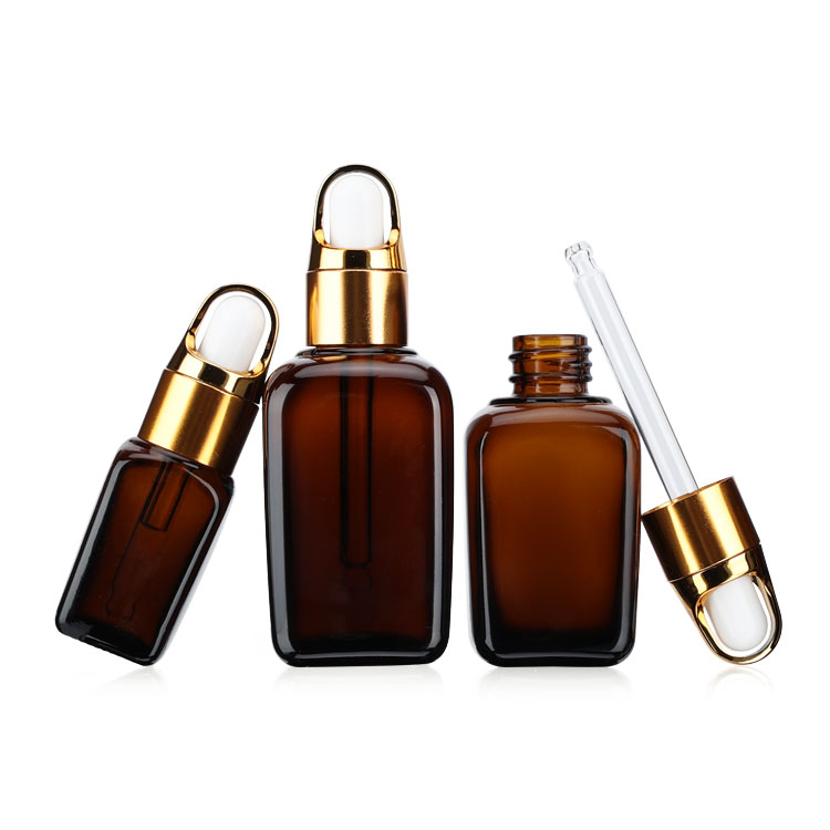 200ml 250ml Transparent Square Shoulder glass Bottles with Dropper Caps for Essential Oil Packaging