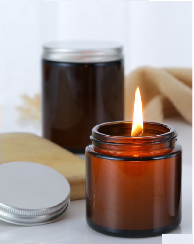 200ml 250ml empty dark amber glass candle jar with lid candles scented glass jar