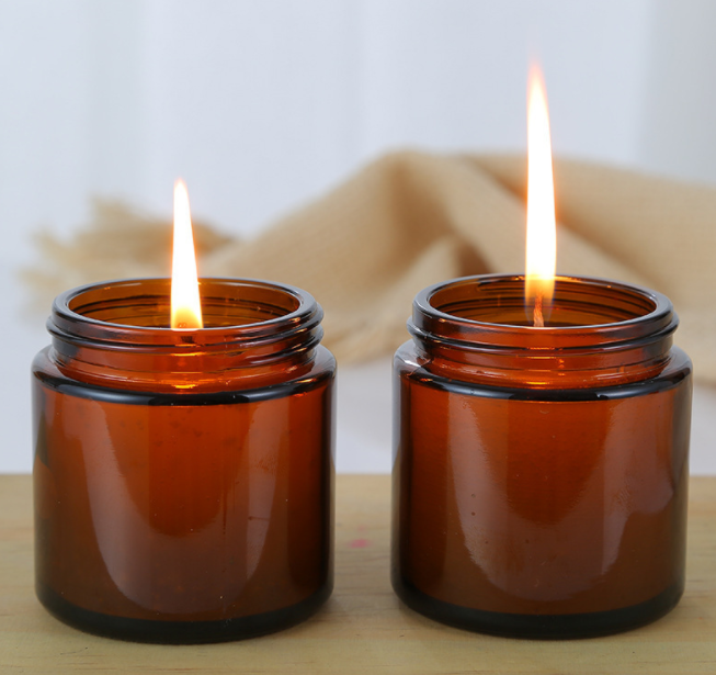 200ml 250ml empty dark amber glass candle jar with lid candles scented glass jar