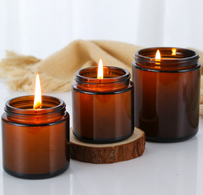 200ml 250ml empty dark amber glass candle jar with lid candles scented glass jar