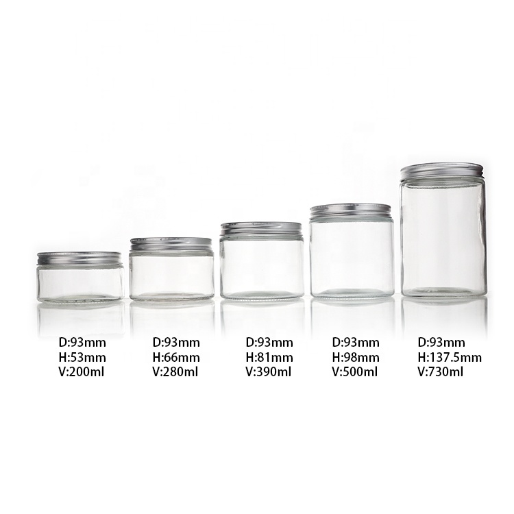 200ml 280ml 390ml 500ml 730ml Large Kitchen Pickle Clear Glass Storage Bottle Mason Jars With Silver Cap