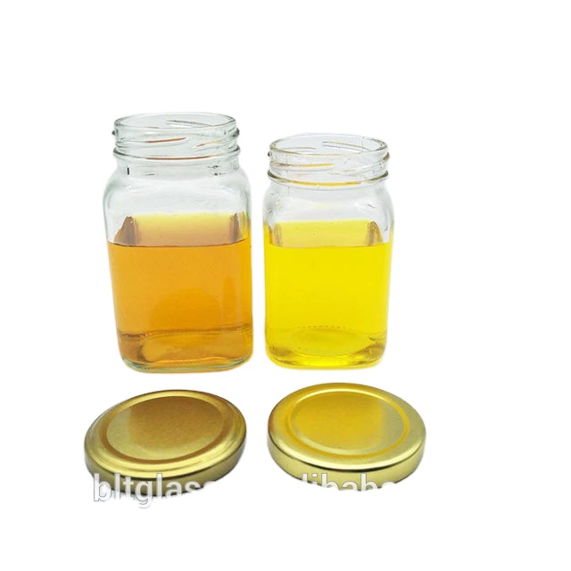 200ml 300ml square glass jar honey jar with golden metal lid wholesale