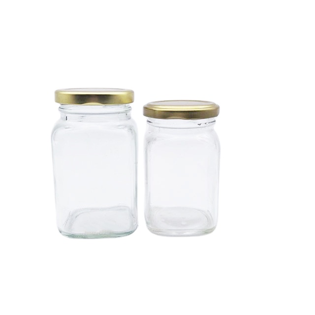 200ml 300ml square glass jar honey jar with golden metal lid wholesale