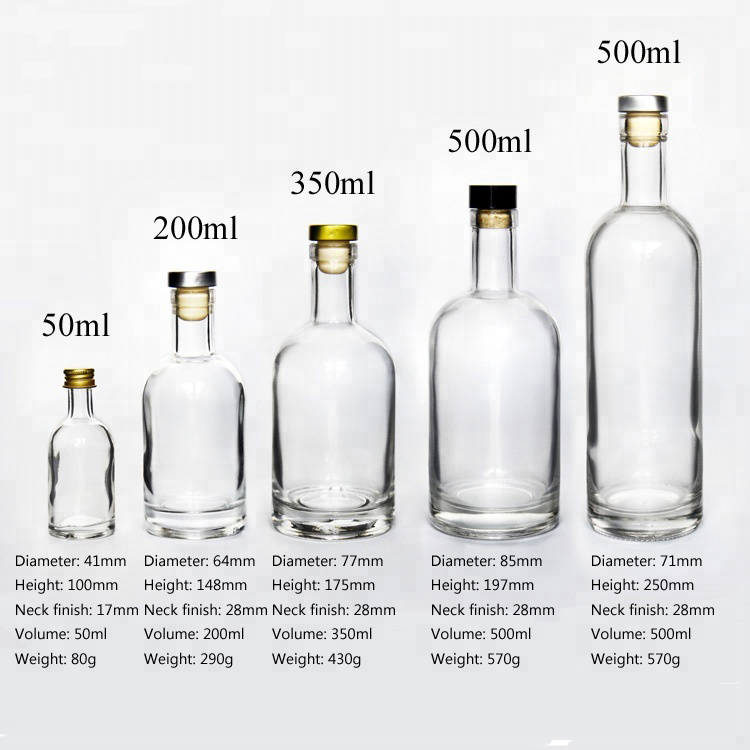 200ml 350ml 500ml Rum Gin Stout Glass Gin Bottle with Synthetic Cork and Regular Cork Stoppers