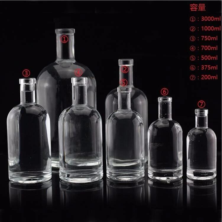 200ml 375ml 500ml 700ml 750ml 1000ml Hot Sale Empty Cylinder Vodka Spirit Whisky Wine Glass Bottle for Liquor with cork