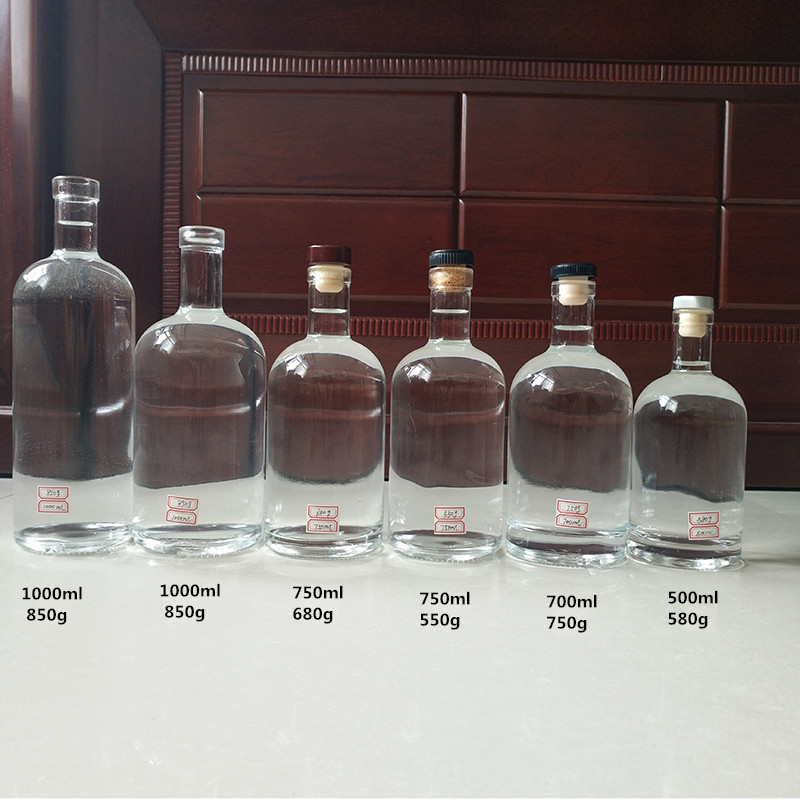 200ml 375ml 500ml 700ml 750ml 1000ml Hot Sale Empty Cylinder Vodka Spirit Whisky Wine Glass Bottle for Liquor with cork