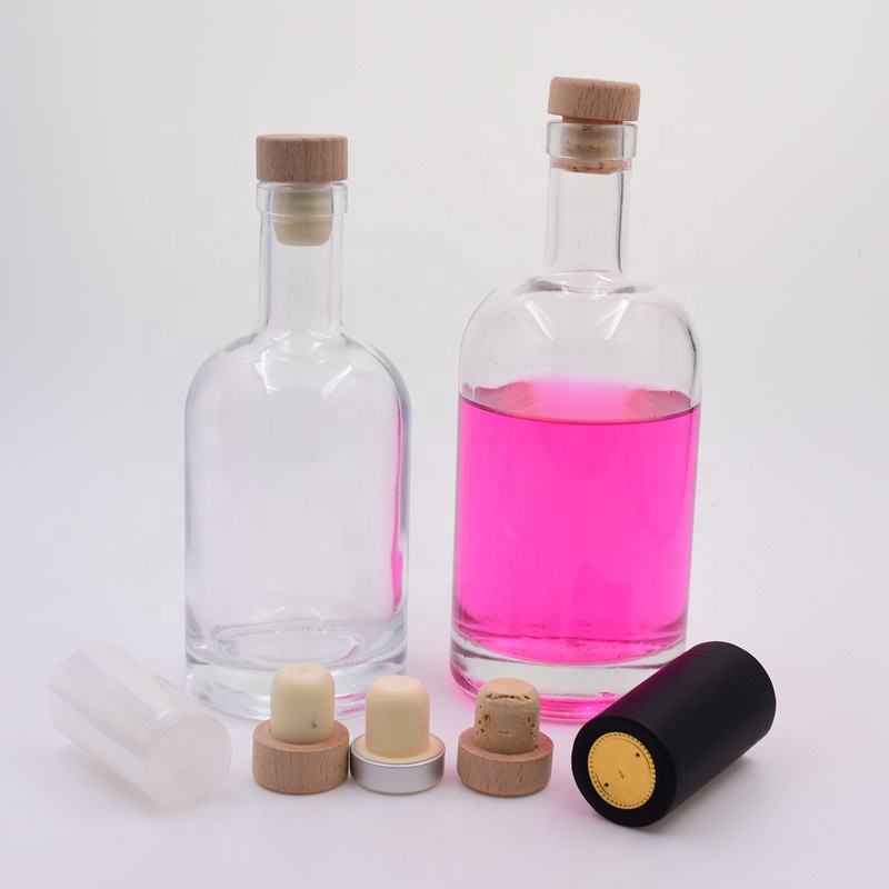 200ml 375ml 500ml 750ml 1000ml clear round new Cocktail Champagne fruit ice wine glass bottles Whisky Vodka bottle with cork lid