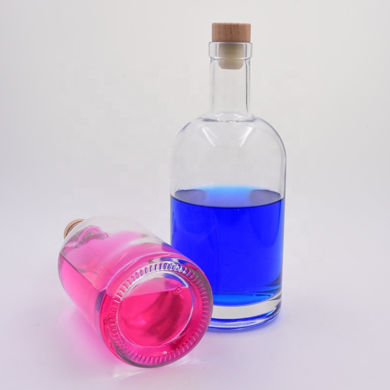 200ml 375ml 500ml 750ml 1000ml transparent round empty flint glass liquor wine Whisky Vodka tequila bottle with sealed cork lid