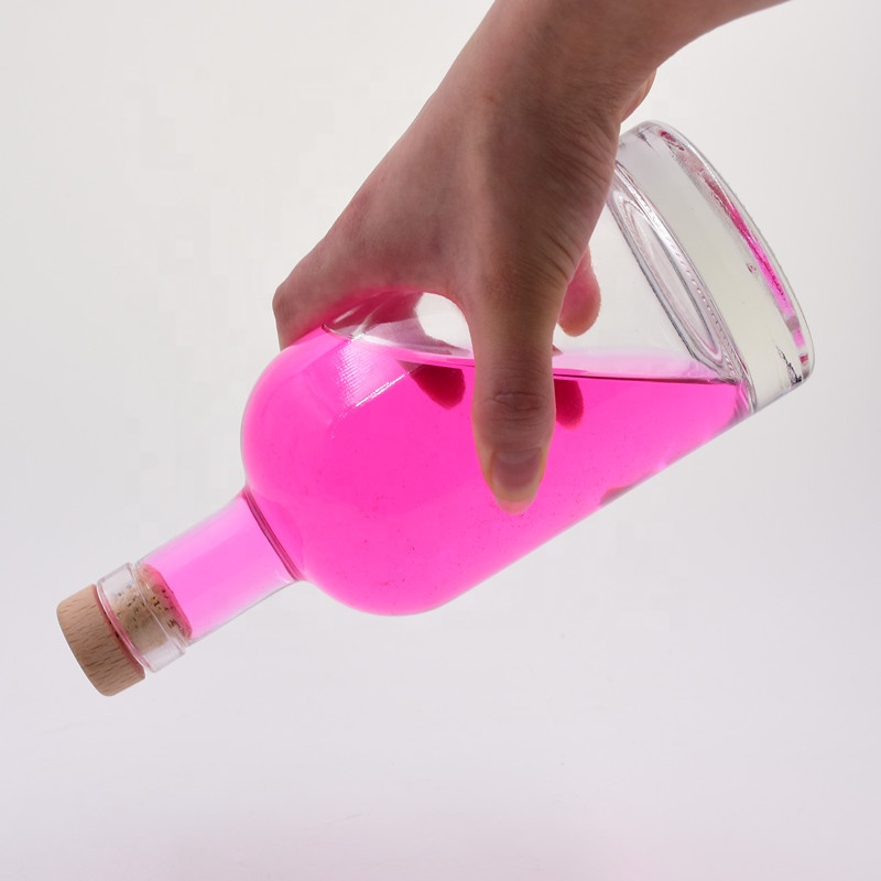 200ml 375ml 500ml 750ml 1000ml transparent round empty flint glass liquor wine Whisky Vodka tequila bottle with sealed cork lid
