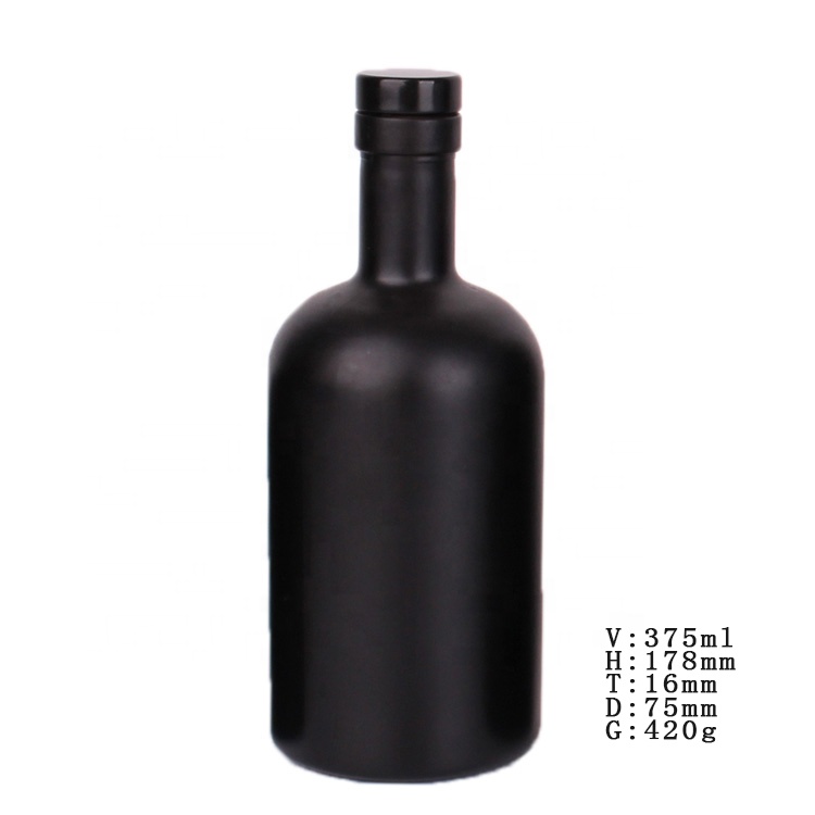 200ml 375ml 500ml matte black glass wine bottle vodka glass bottle with cork stopper