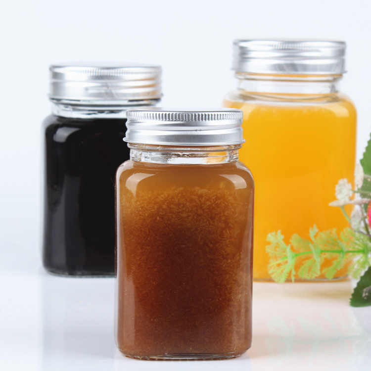 200ml 380ml 500ml wide mouth square glass storage jar with aluminum cover for honey jam pickles