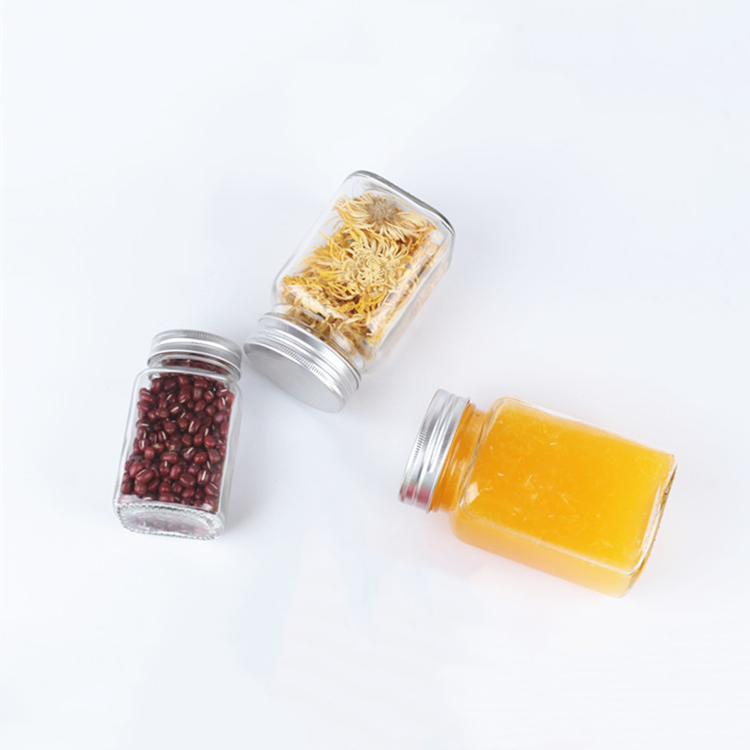200ml 380ml 500ml wide mouth square glass storage jar with aluminum cover for honey jam pickles