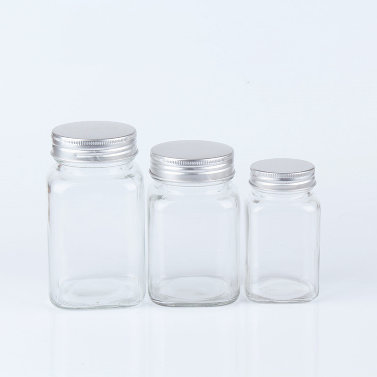 200ml 380ml 500ml wide mouth square glass storage jar with aluminum cover for honey jam pickles