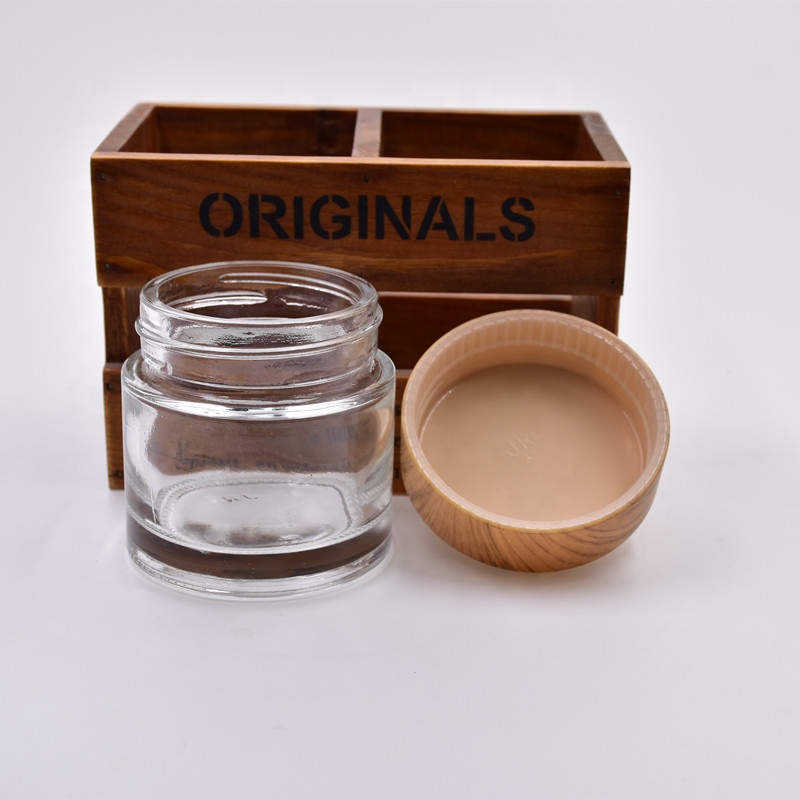 200ml 380ml 750ml clear round glass food storage jars candy snacks containers canister with screw top plastic Wood grain lid