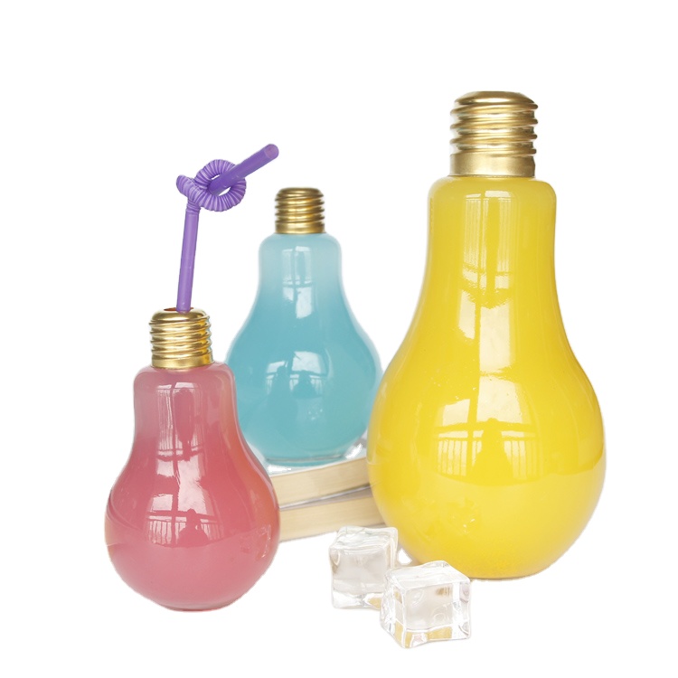 200ml 400ml Light Bulb Glass Beverage Tea Water Drink Bottle With Lid