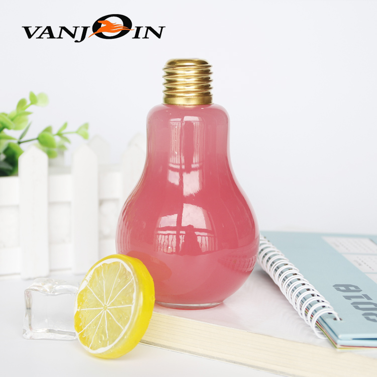 200ml 400ml Light Bulb Glass Beverage Tea Water Drink Bottle With Lid