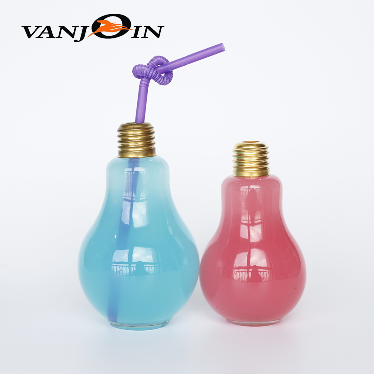 200ml 400ml Light Bulb Glass Beverage Tea Water Drink Bottle With Lid