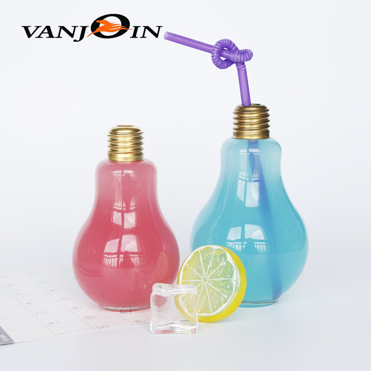 200ml 400ml Light Bulb Glass Beverage Tea Water Drink Bottle With Lid