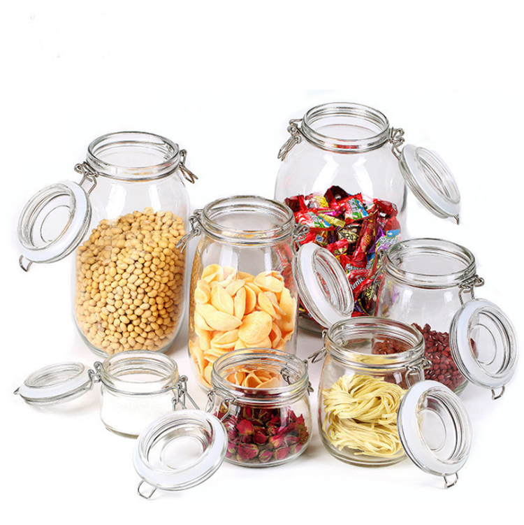 200ml,500ml,750ml,1000ml,1L packaging glass grain storage jars clear glass jar bottle with clip top