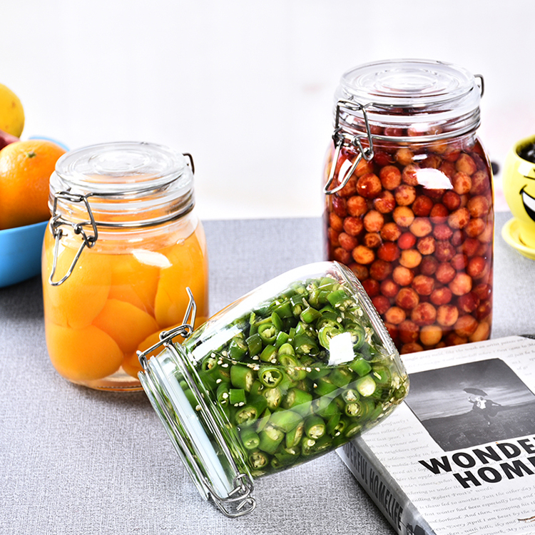 200ml,500ml,750ml,1000ml,1L packaging glass grain storage jars clear glass jar bottle with clip top