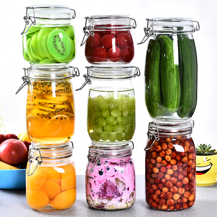 200ml,500ml,750ml,1000ml,1L packaging glass grain storage jars clear glass jar bottle with clip top