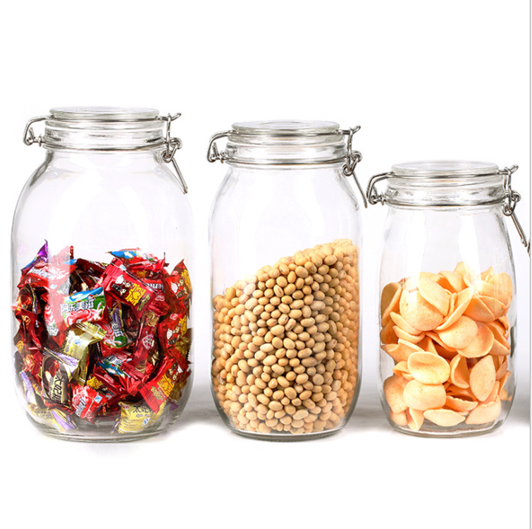 200ml,500ml,750ml,1000ml,1L packaging glass grain storage jars clear glass jar bottle with clip top