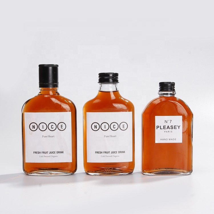 200ml 500ml Screen printing screw lid clear and frosted flat coffee glass bottle for liquor wine