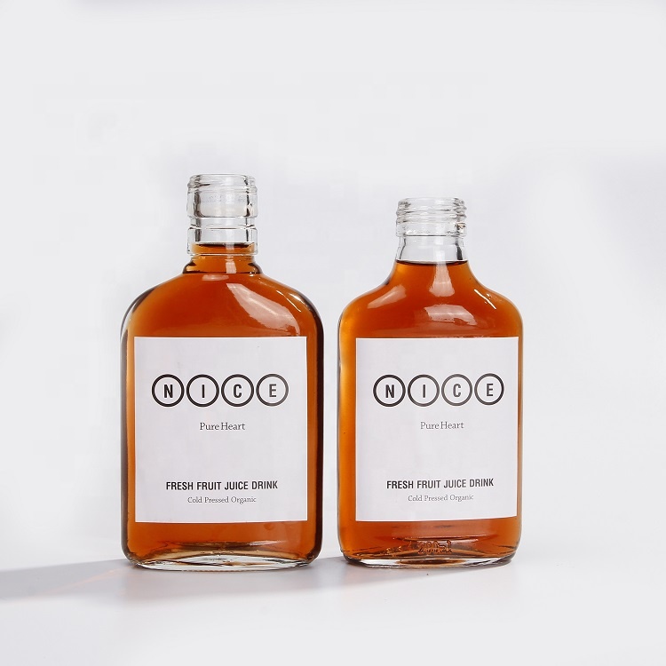 200ml 500ml Screen printing screw lid clear and frosted flat coffee glass bottle for liquor wine