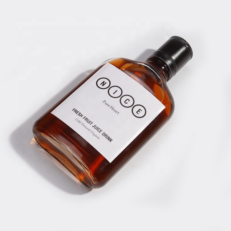 200ml 500ml Screen printing screw lid clear and frosted flat coffee glass bottle for liquor wine