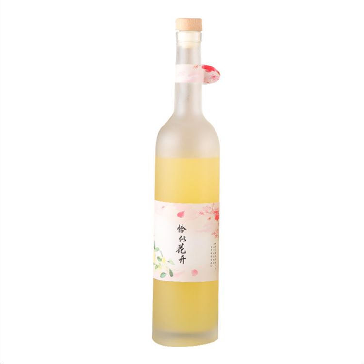 200ml 500ml customizable long neck clear frosted fruit liquor ice wine glass bottle with cork lid