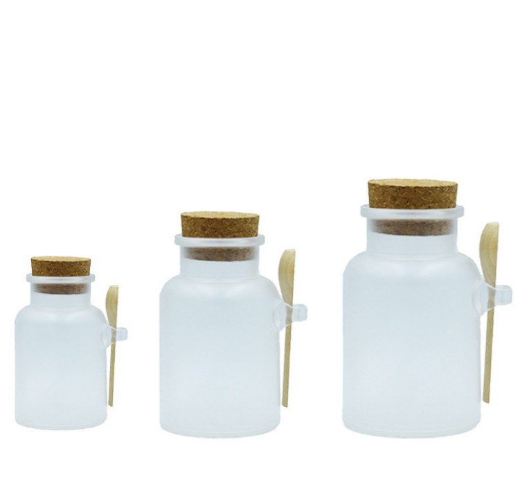 200ml ABS frosted clear glass cosmetic bath salt bottle with wooden spoon in stock unique products 2019 cream container