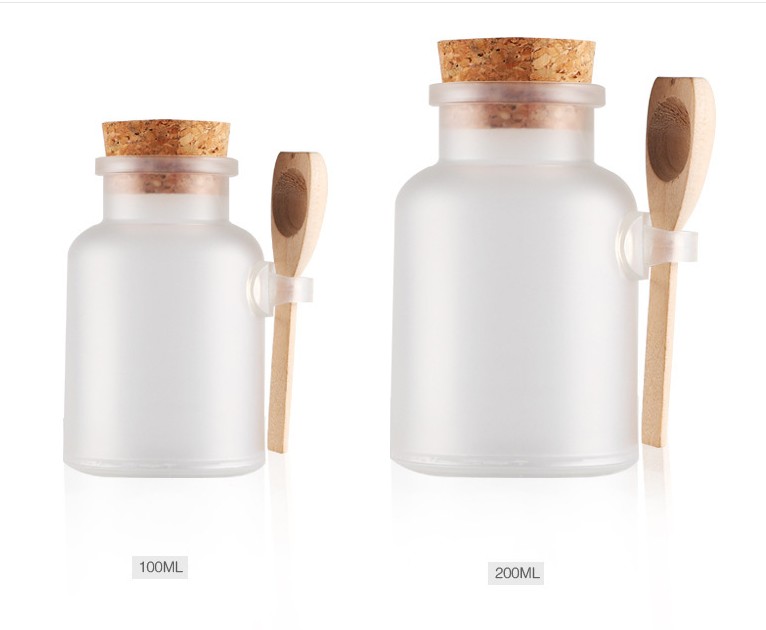 200ml ABS frosted clear glass cosmetic bath salt bottle with wooden spoon in stock unique products 2019 cream container