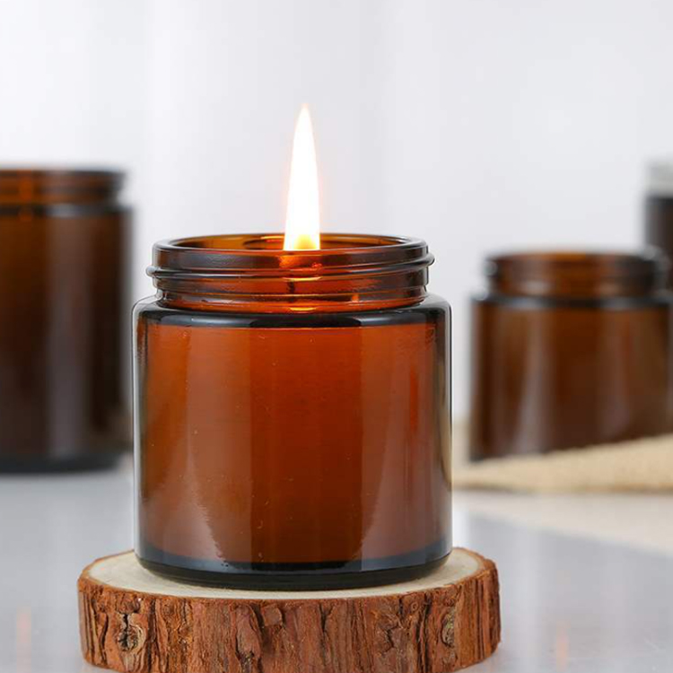 200ml Amber Color Glass Round Candle Holder Jar with Metal Lids