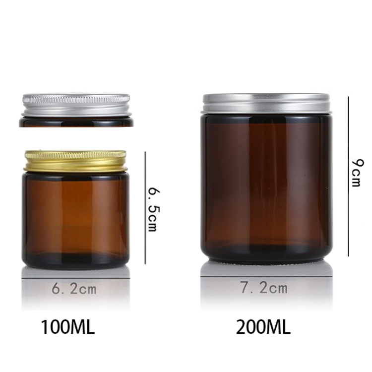 200ml Amber Color Glass Round Candle Holder Jar with Metal Lids