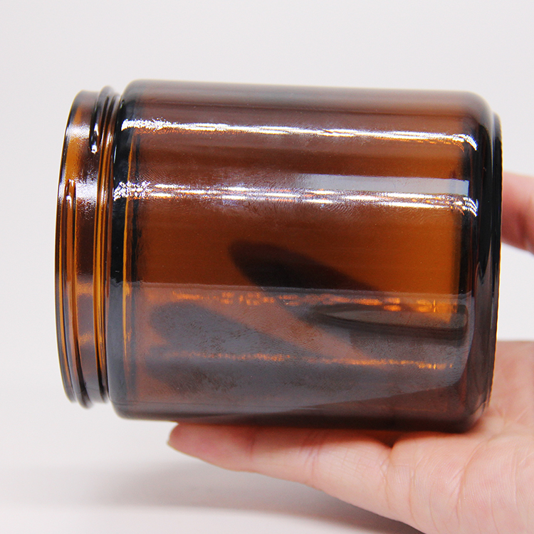 200ml Amber Color Glass Round Candle Holder Jar with Metal Lids