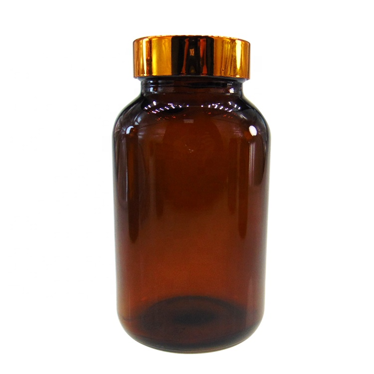 200ml Amber Round Airtight Glass Medicine Packer Bottle with Gold Lid for Vitamin
