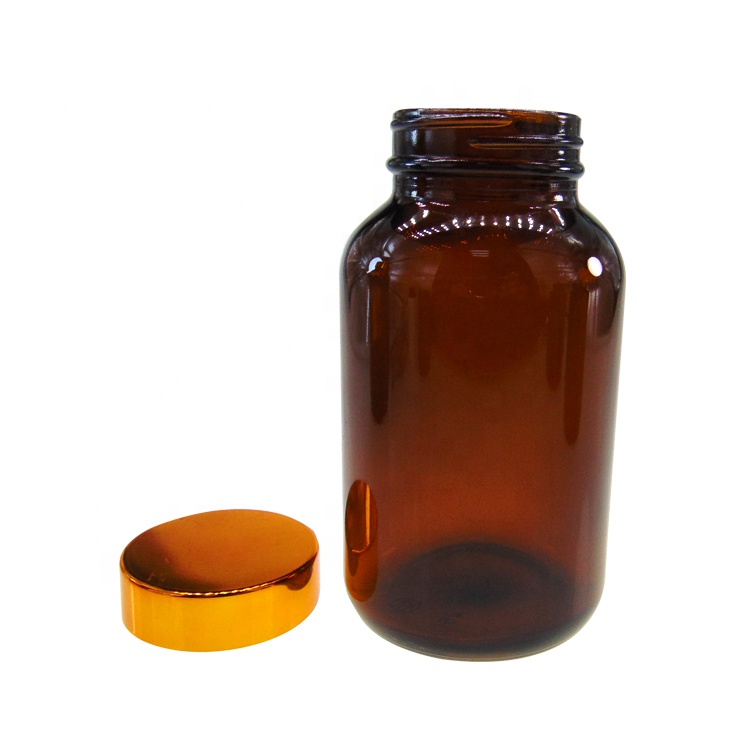 200ml Amber Round Airtight Glass Medicine Packer Bottle with Gold Lid for Vitamin