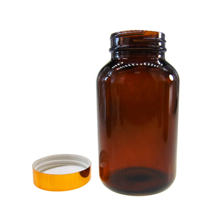 200ml Amber Round Airtight Glass Medicine Packer Bottle with Gold Lid for Vitamin