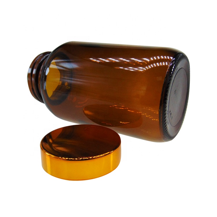 200ml Amber Round Airtight Glass Medicine Packer Bottle with Gold Lid for Vitamin
