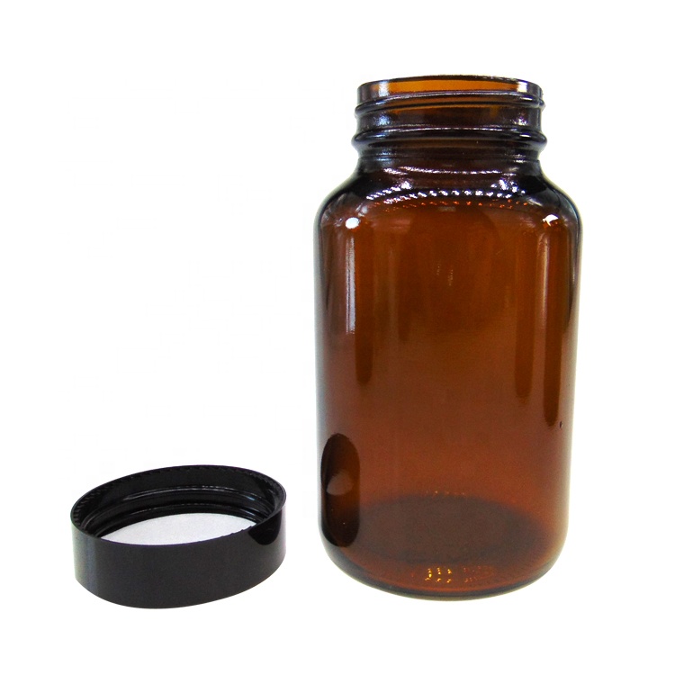 200ml Amber Round Airtight Glass Medicine Packer Bottle with Gold Lid for Vitamin