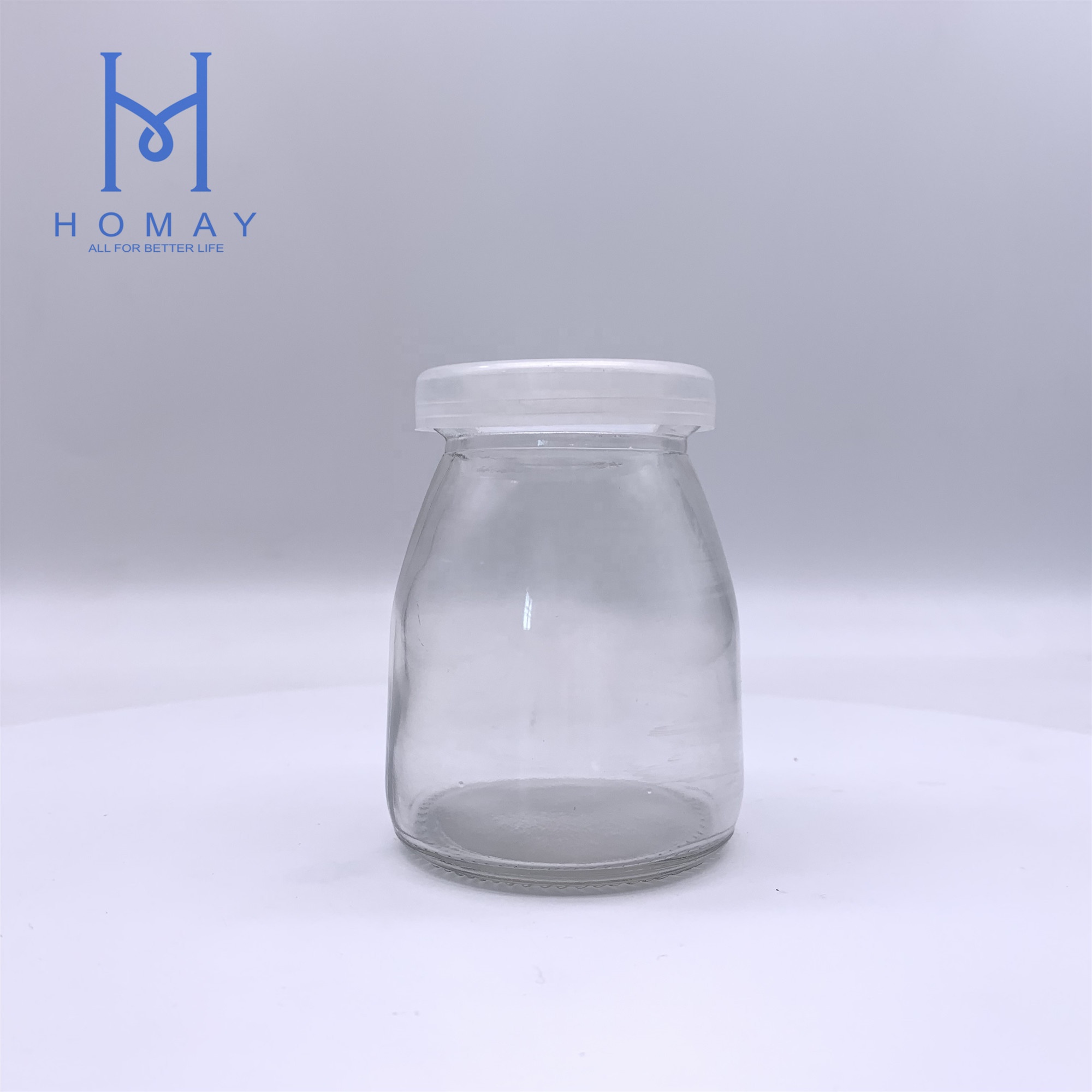 200ml Clear Small / Wide Mouth Glass Pudding Milk Jar With Strengthen Caps