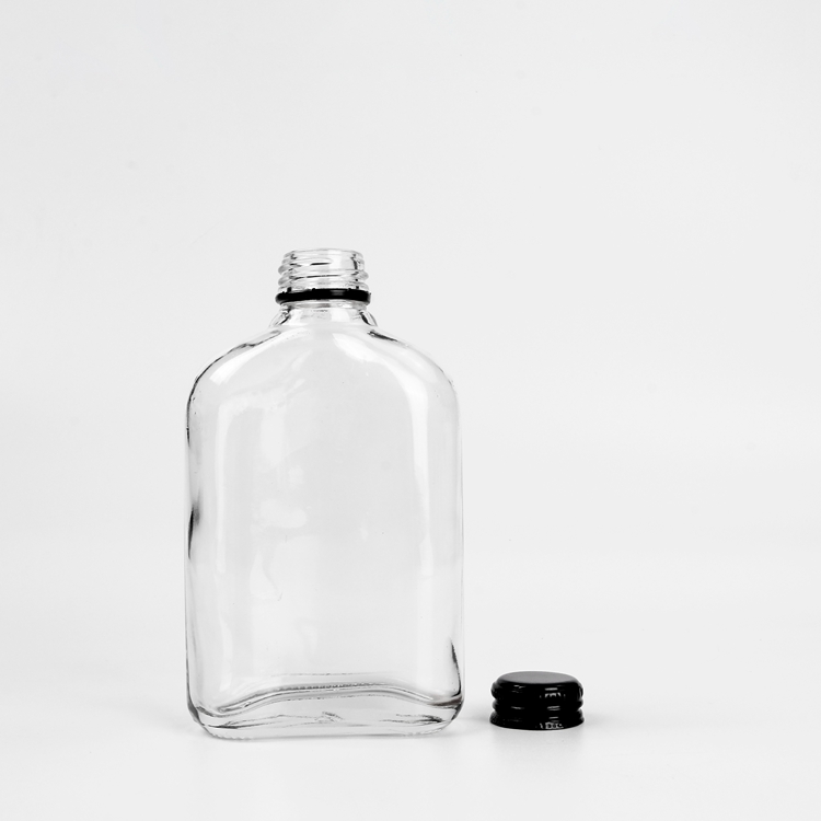200ml Empty Cold Brew Coffee Flat Glass Flask Liquor Wine Bottle With Black Lid