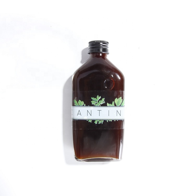 200ml Flat flask shape cold brew glass bottle for coffee liquor with black metal lid