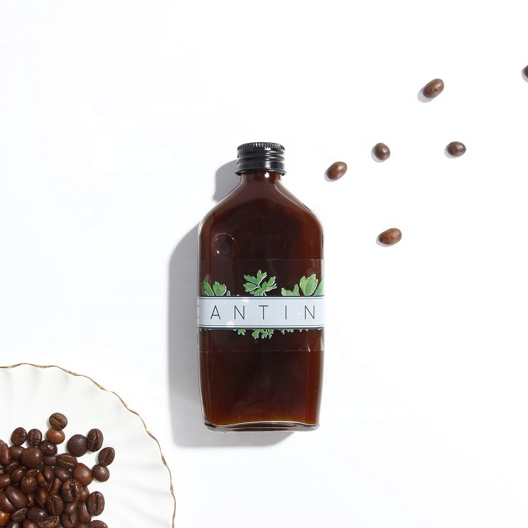 200ml Flat flask shape cold brew glass bottle for coffee liquor with black metal lid