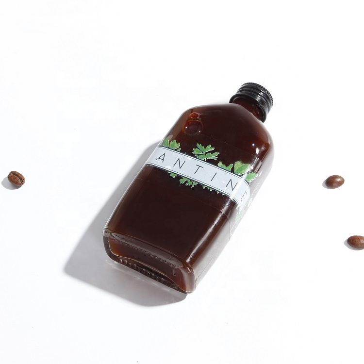 200ml Flat flask shape cold brew glass bottle for coffee liquor with black metal lid